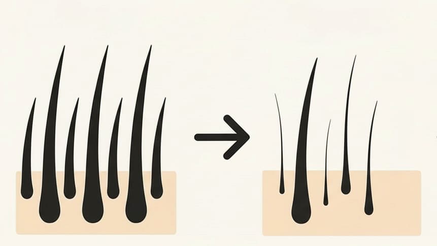 サロン脱毛2年うけた効果。太い毛が減り、一部の毛がポロッと抜け落ちて毛が細くなった様子のイラスト。